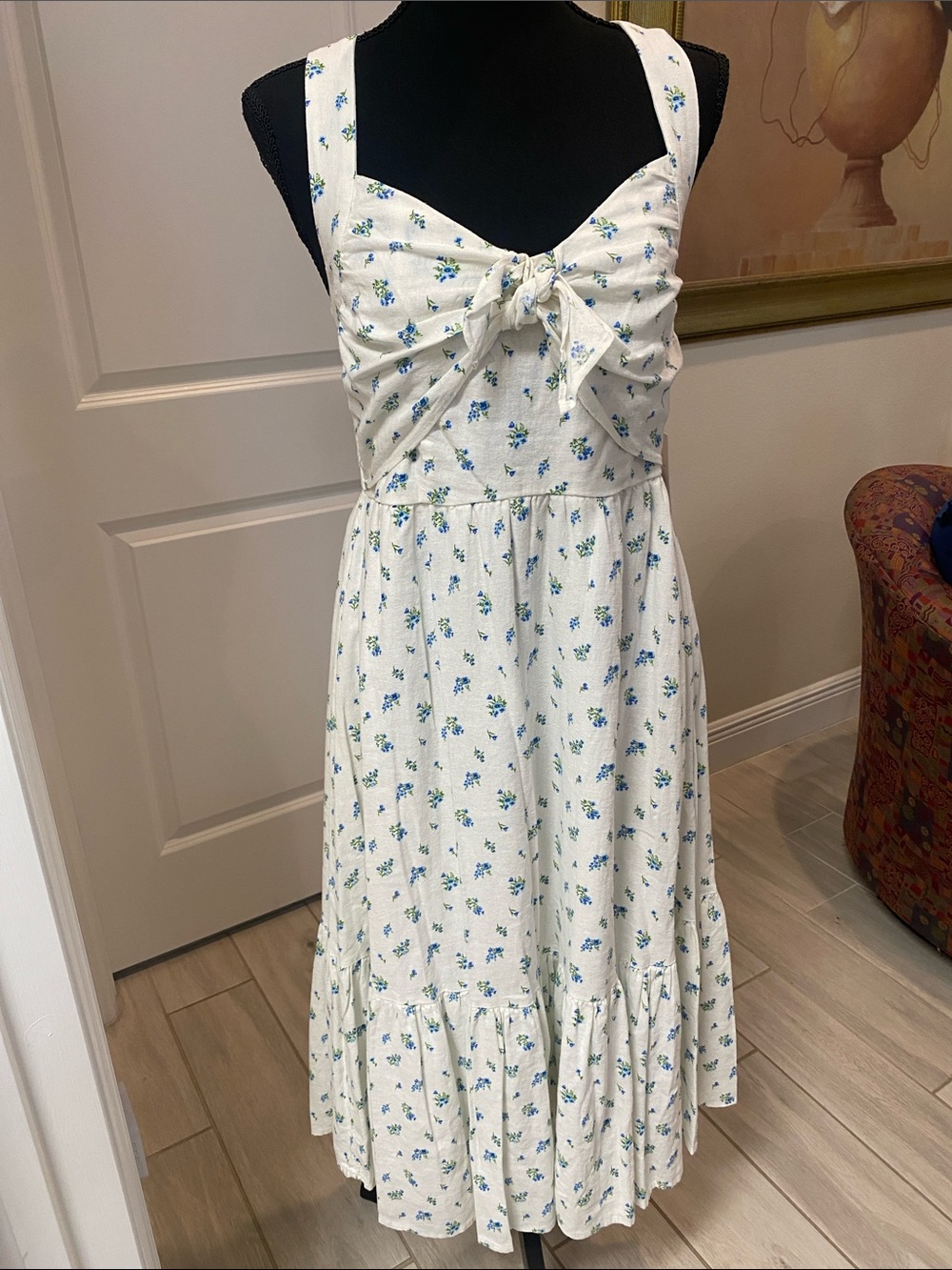 LC Lauren Conrad cream Dress with Blue Floral Print